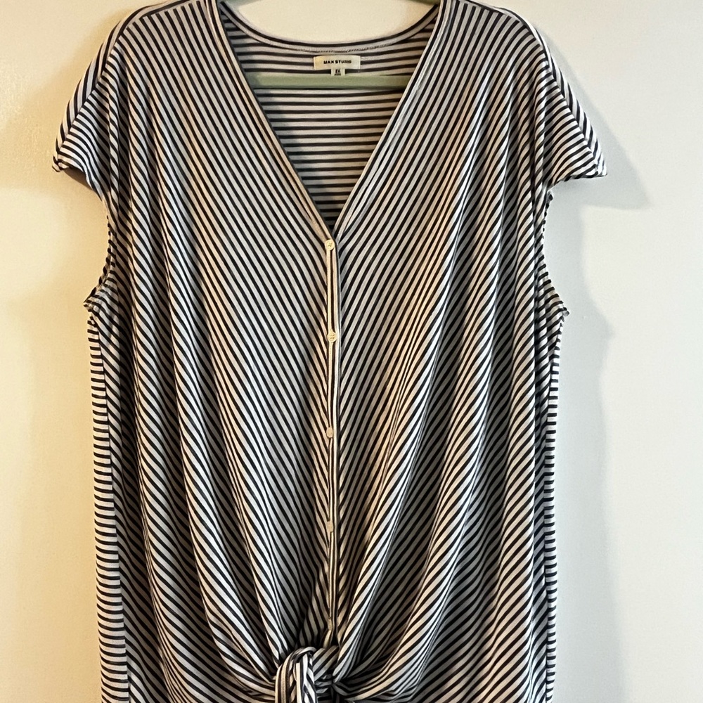 Max Studio Black and White Diagonal Stripe Blouse